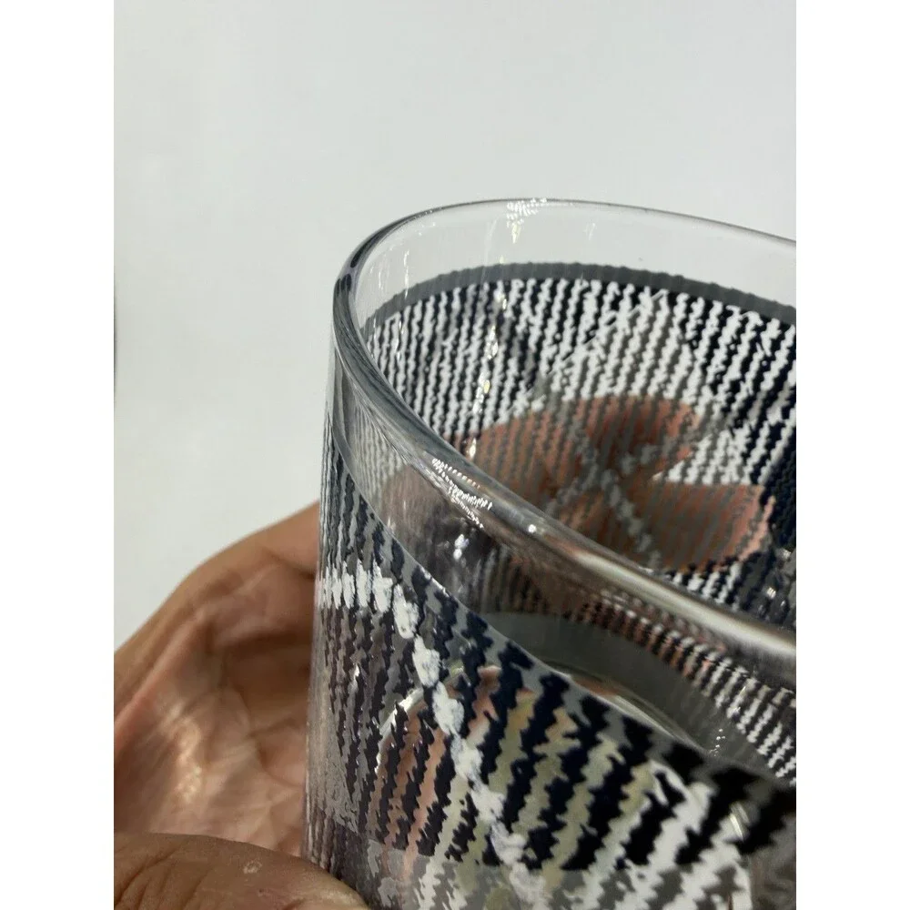 Vintage Rocks Glasses Set of 4 Mid Century Barware Diamond Plaid Harlequin